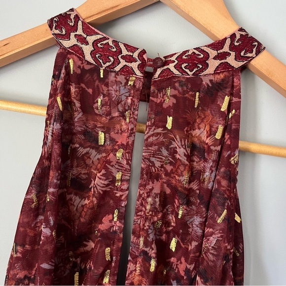 Free People Ria Wine Red & Gold Sleeveless Sheer Embroidered Maxi Top Size XS - Picture 16 of 16